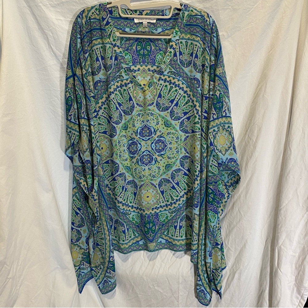 Rose & Olive Blue Green Oversized Tunic Flowy Kaftan 2x / 3x